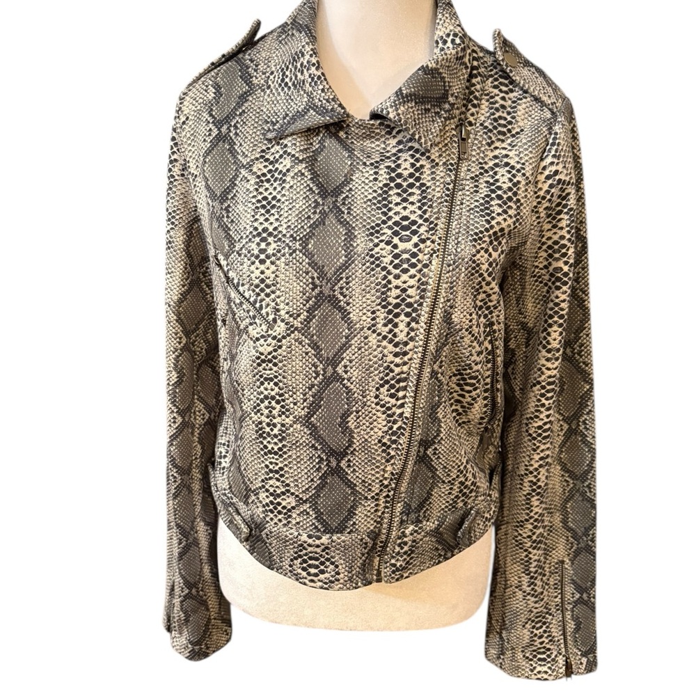 Fate Black and‎ Cream Snakeskin Leather Moto Jacket